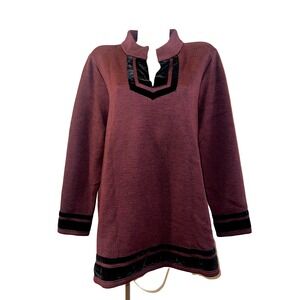 Soft Surroundings Burgundy Wool Blend Velvet Trim Split Neck Tunic Sweater 3X